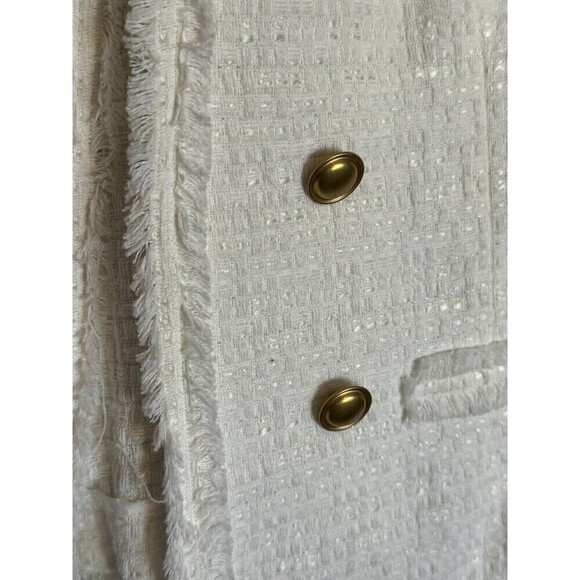 Laundry By Shelli Segal Blazer Women's 10 White Ivory Fringe Open Gold Buttons - Picture 5 of 9